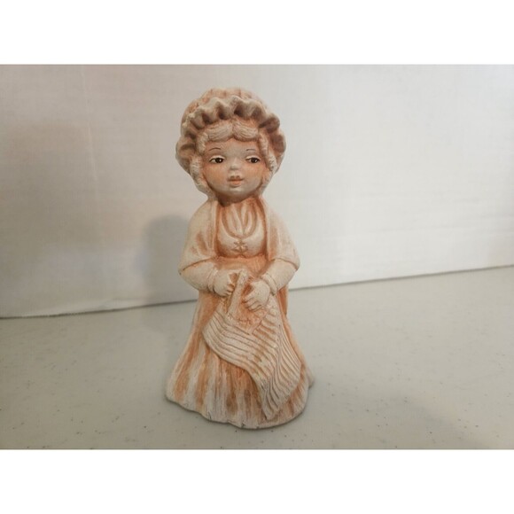 Vintage 70's Ceramic Girl Set Of 2 Dress Clothes Large Hats Umbrella Statues MCM - Picture 11 of 16